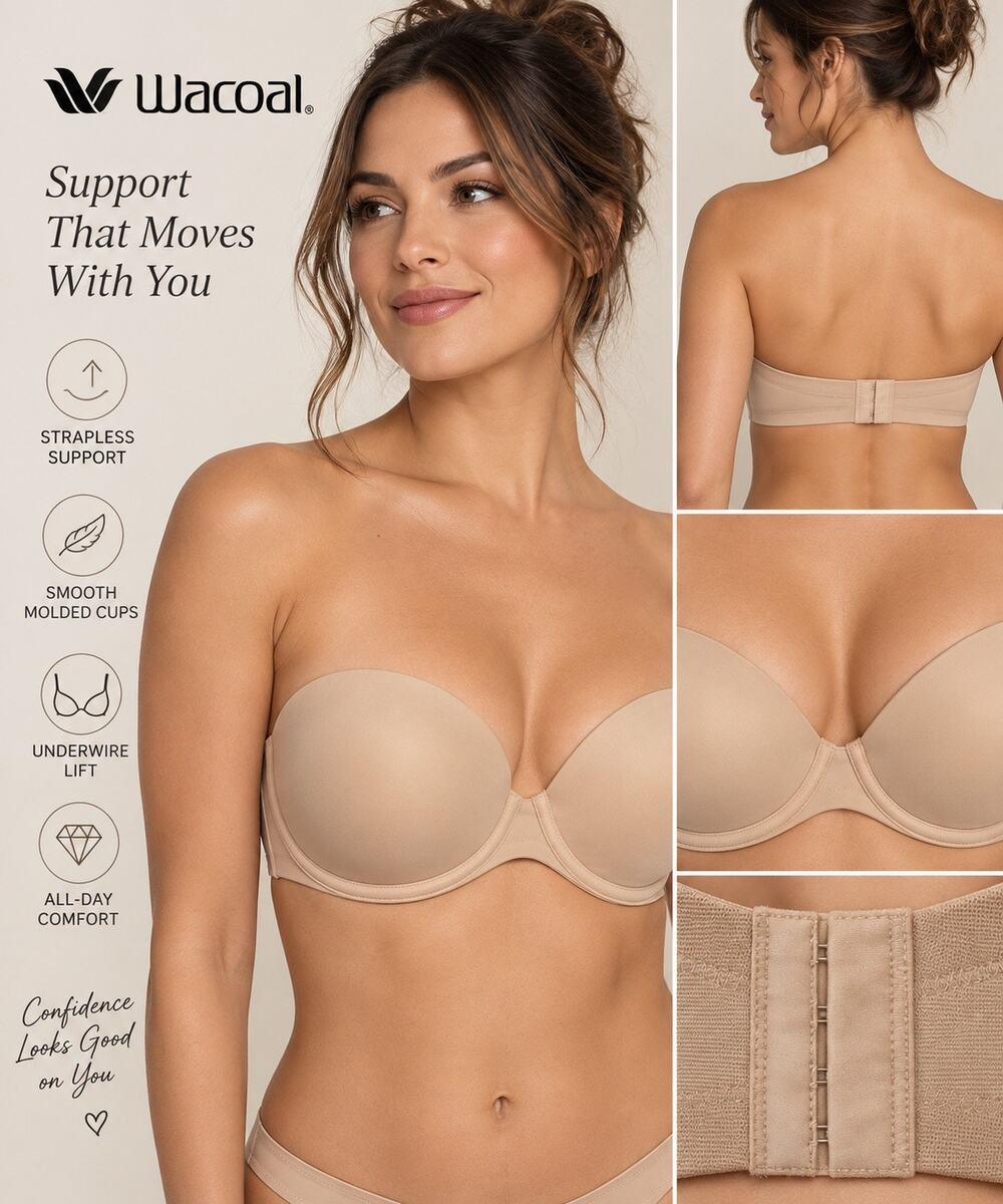 Wacoal Nude Strapless Convertible Underwire Bra 42DD Molded Cups Style 854119